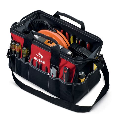 Tool bag home depot - Hover Image to Zoom. $ 29 88. Pay $4.88 after $25 OFF your total qualifying purchase upon opening a new card. Apply for a Home Depot Consumer Card. Multi-Purpose open top tool bag has leather handles. 5 total pockets and 2 tool loops for optimal tool storage. Tool bag constructed with 600 denier water-resistant polyester.